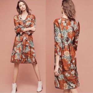 Hemant & Nandita Zeri Tiered Floral Bird Print Peasant Dress 8 Ruffle Sleeves